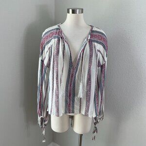 Derek Lam 10 Crosby Womens 10 Bohemian Blouse Front Tassel Tie Shirt Top